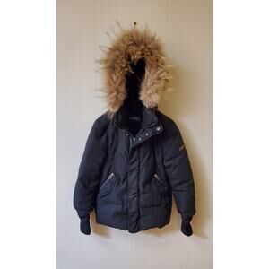Mackage LEELEE Down Jacket Coat Black With Removable Natural Fur Hood Size 4